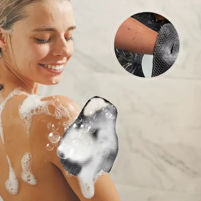 Gant de douche exfoliant avec tissage en nid d'abeille coloré et matériau antibactérien TPU haute élasticité - doux