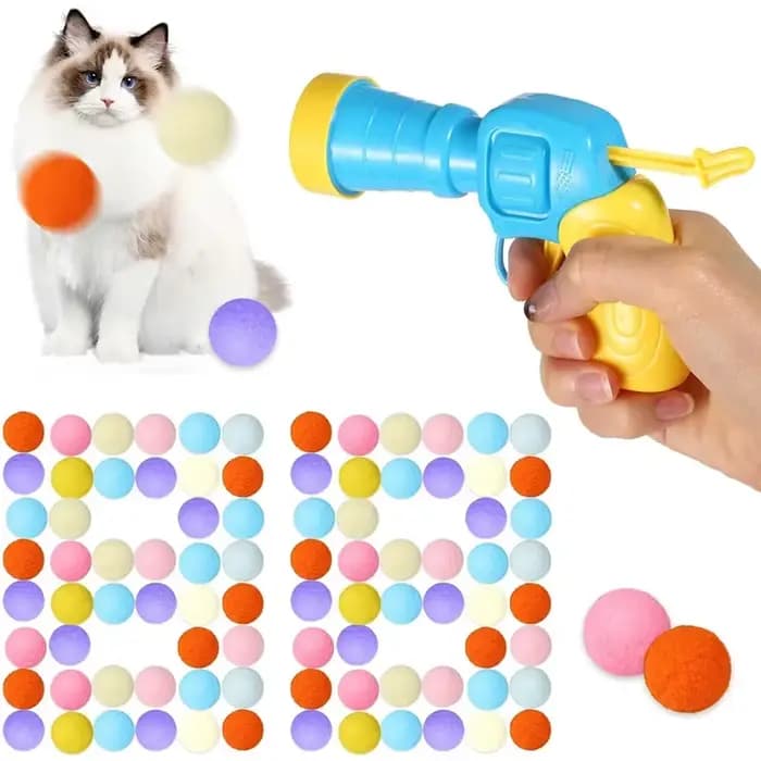 Jouets interactifs pour chat, jouet d'entraînement au lancement pour chaton, Mini pistolet de tir créatif, jeux de balle en peluche extensible, fournitures pour animaux de compagnie