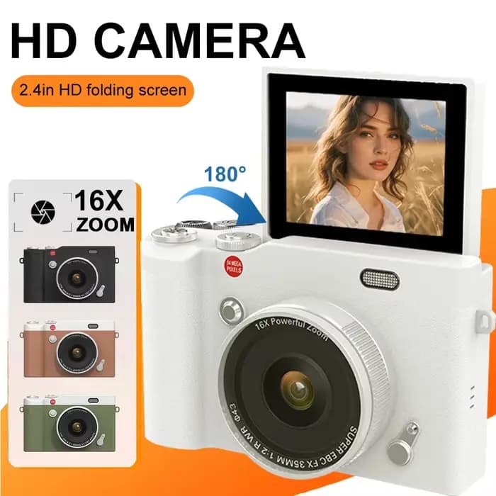 Appareil photo numérique compact 180 ° Appareil photo numérique CCD rétro avec écran 2,4'', enregistreur photo HD pour voyages en plein air, cadeau