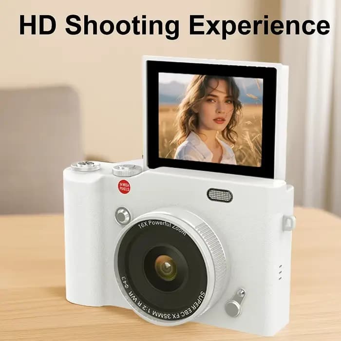 Appareil photo numérique compact 180 ° Appareil photo numérique CCD rétro avec écran 2,4'', enregistreur photo HD pour voyages en plein air, cadeau