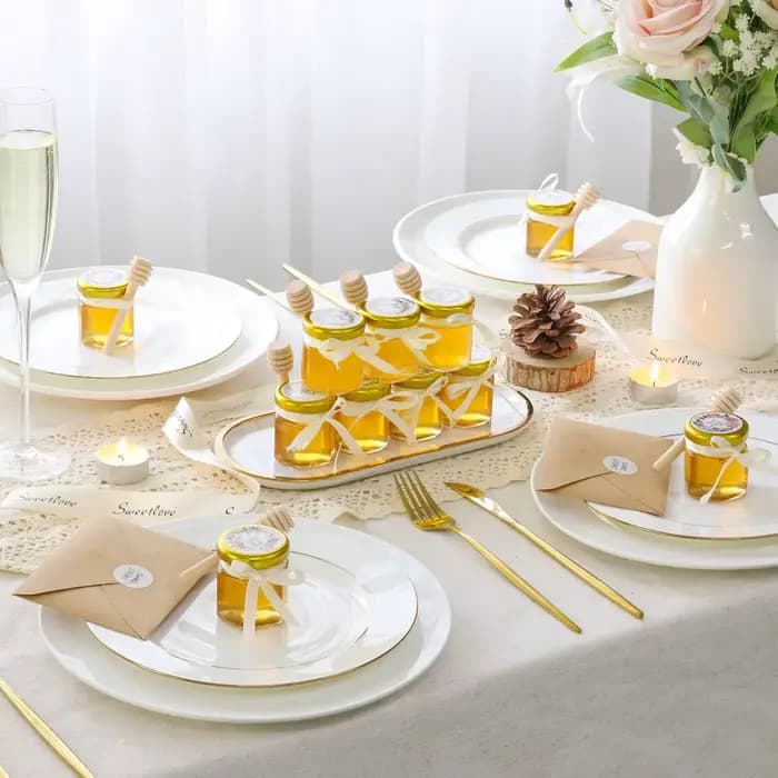 Mini Pots à Miel Hexagonaux avec Cuillère, Coffret Cadeau avec Veds Dorés, Pendentif en Bronze, pour Communion de Mariage, Cadeau d'Invités d'Anniversaire
