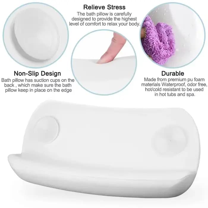 Oreiller de bain imperméable et antidérapant pour spa – Coussin rembourré en mousse à mémoire de forme pour la tête et