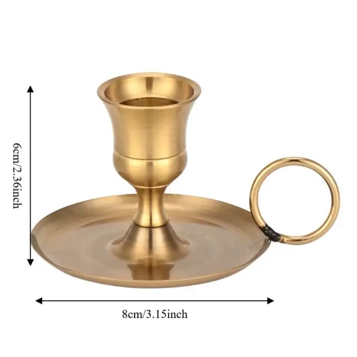 Lot de 2 bougeoirs métalliques portables rétro romantiques de style européen avec anneau de maintien, support de bougie plaqué, coupelle à bougie pour fête