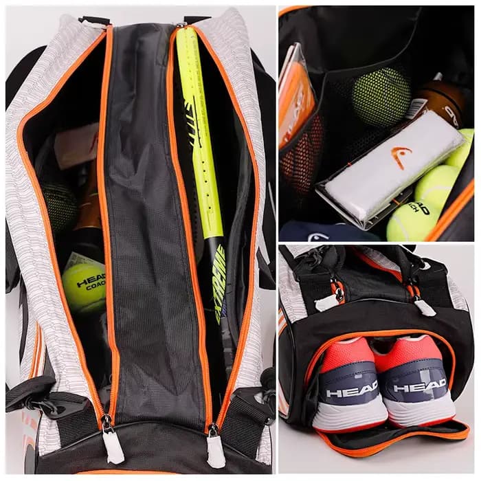 Sac à dos pour raquettes de tennis HEAD, grande capacité pour raquettes de 3 à 6 pièces, sac de sport pour badminton et courge avec compartiment à chaussures séparé