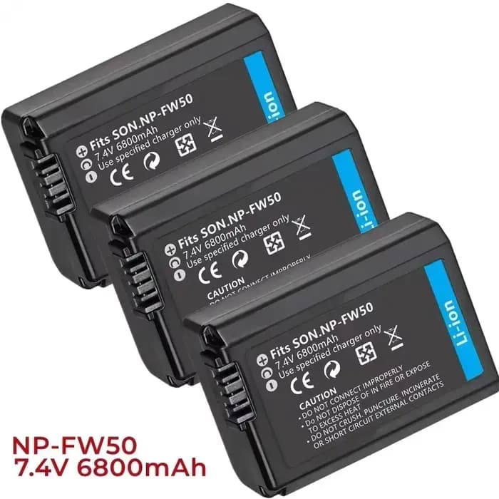Batterie d'appareil photo 6800mAh NP-FW50 pour Sony Alpha A6000 A6500 A6300 A6400 A7 A7II A7RII A7SII A7S A7S2, Compatible haute capacité