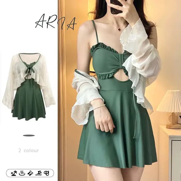 Maillot de bain une pièce pour femme, jupe conservateur mince, vert avocat, haut de gamme, sexy, printemps chaud, été, nouveau, 2025