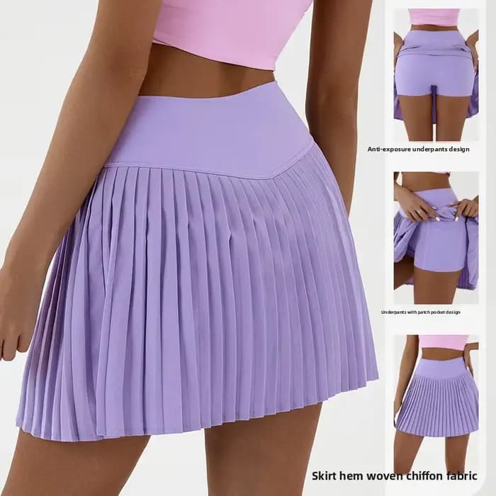 Jupe plissée de tennis taille haute pour femme avec doublure intégrée, design double couche taille haute, short de sport sexy pour fitness, yoga et danse