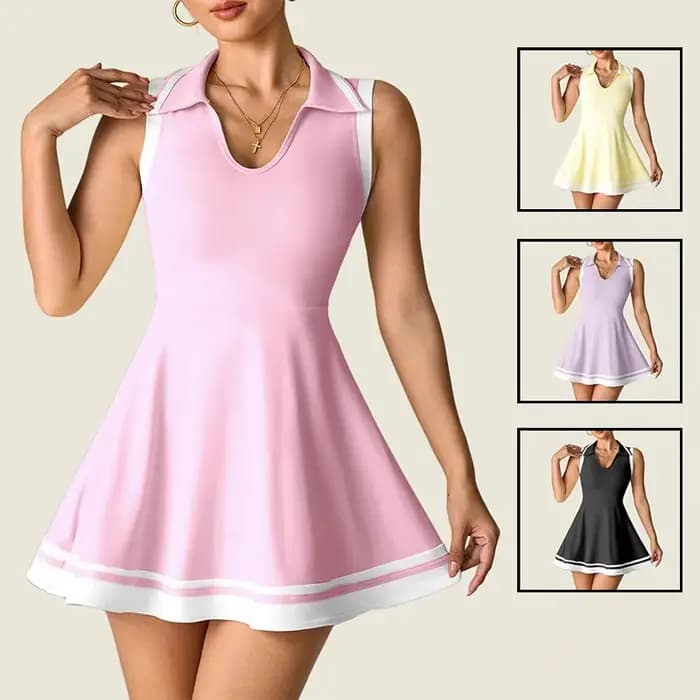 Robe de Tennis sans manches pour femmes, Polo, col en V, robes de sport avec courte et poche, jupes d'entraînement respirantes et décontractées pour dames