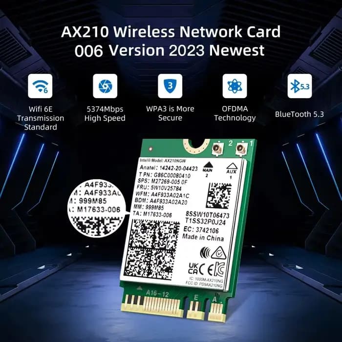 Adaptateur sans fil WiFi 6E AX210NGW NGFF, Bluetooth 5.3, WiFi6, 5374Mbps, 2.4G/5G/6GHz, 802.11AX, pour ordinateur de bureau/ordinateur portable, Win10/11