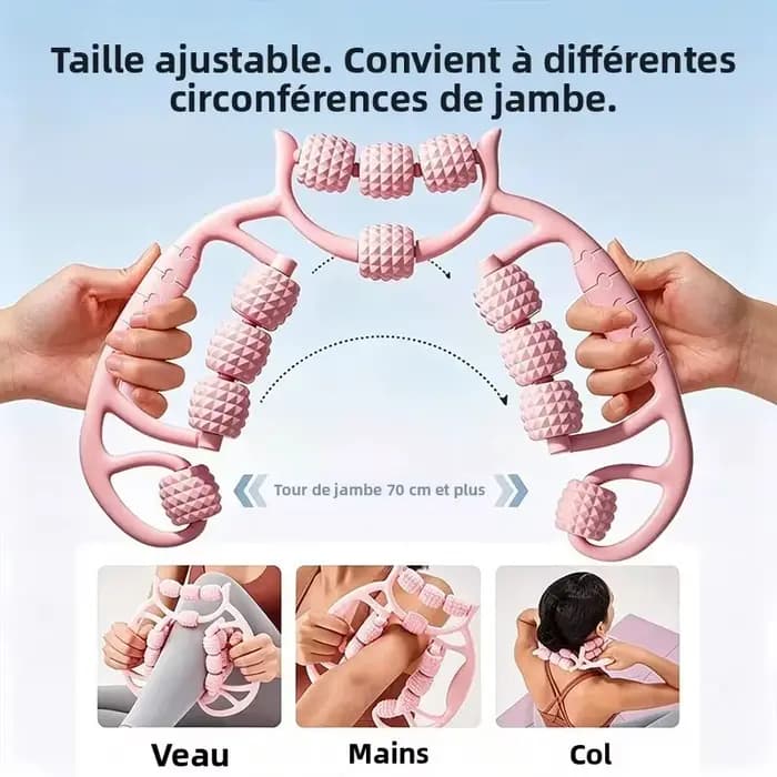 Rouleau de massage ergonomique à 18 roues pour soulagement des tissus profonds