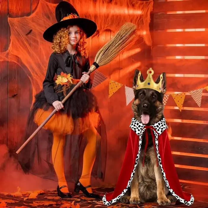 Cape de roi chien d'halloween, Cape mignonne et amusante avec couronne réglable, Cape de roi pour animaux de compagnie pour grands chiens et chats, fournitures de fête Cosplay