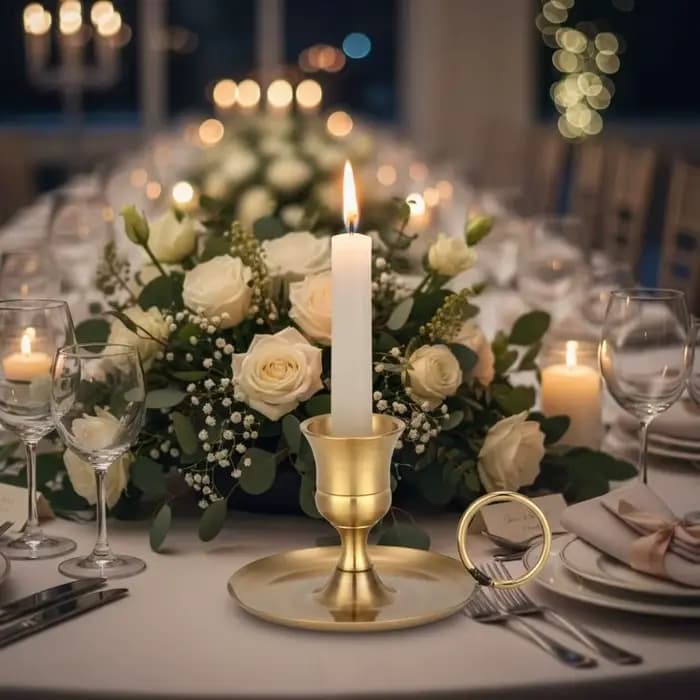 Lot de 2 bougeoirs métalliques portables rétro romantiques de style européen avec anneau de maintien, support de bougie plaqué, coupelle à bougie pour fête