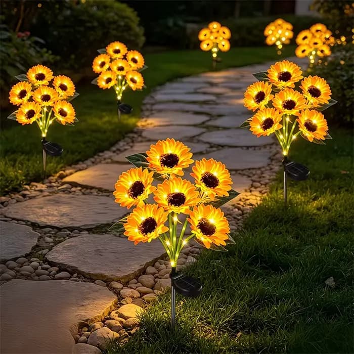 Lampes solaires en forme de tournesol pour jardin, décoration extérieure, lumières féériques imperméables pour la décoration de fête, de cour et de pelouse