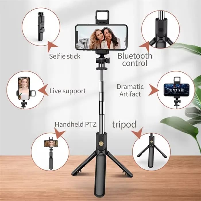 Trépied sans fil pour selfie avec lumière, télécommande Bluetooth, trépied extensible pour iPhone, téléphone portable, diffusion en direct