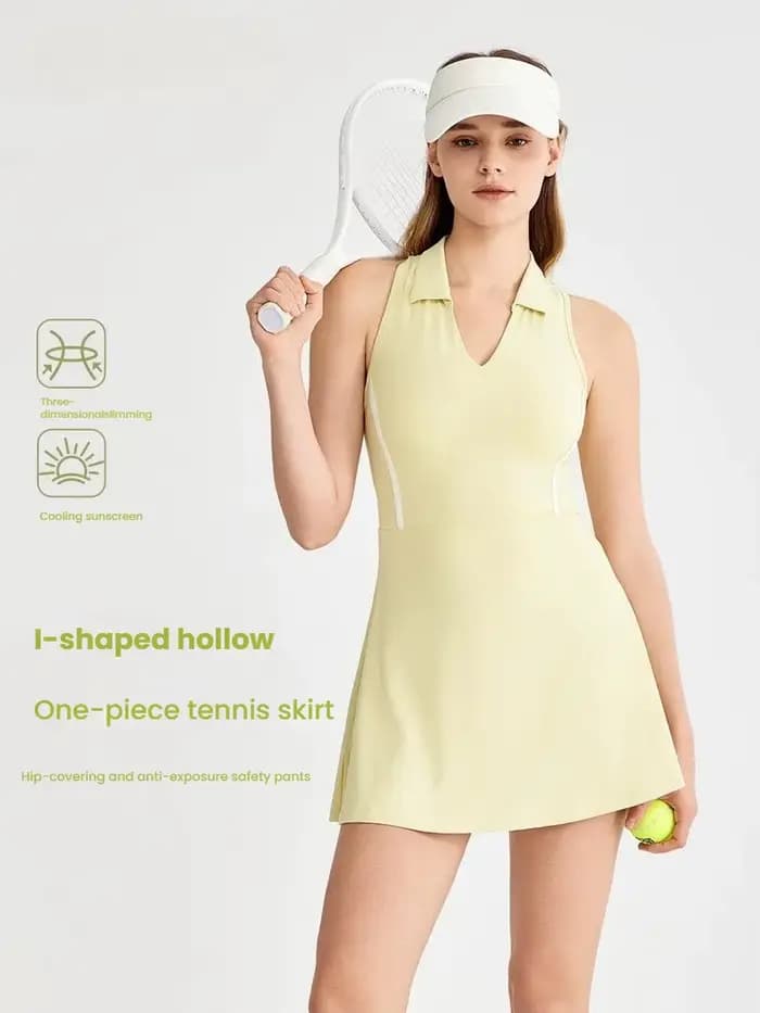 Robe de Tennis à manches pour femmes, soutien-gorge intégré, faux deux pièces, Anti-transparent, body de Yoga, jupe-pantalon de sport de Badminton