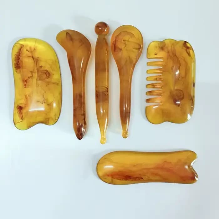 Résine GuaSha grattage SPA outil de Massage 6 en 1 Kit pour le visage cou bras corps jambes dos Gua Sha conseil point