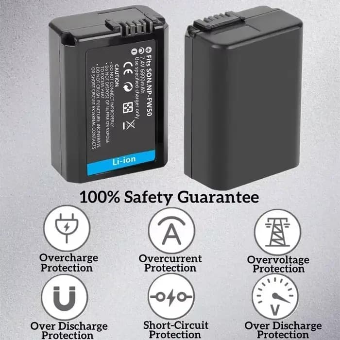 Batterie d'appareil photo 6800mAh NP-FW50 pour Sony Alpha A6000 A6500 A6300 A6400 A7 A7II A7RII A7SII A7S A7S2, Compatible haute capacité