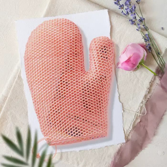 Gant de douche exfoliant avec tissage en nid d'abeille coloré et matériau antibactérien TPU haute élasticité - doux