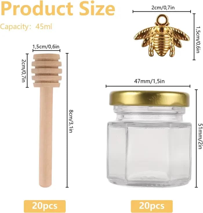 Mini Pots à Miel Hexagonaux avec Cuillère, Coffret Cadeau avec Veds Dorés, Pendentif en Bronze, pour Communion de Mariage, Cadeau d'Invités d'Anniversaire