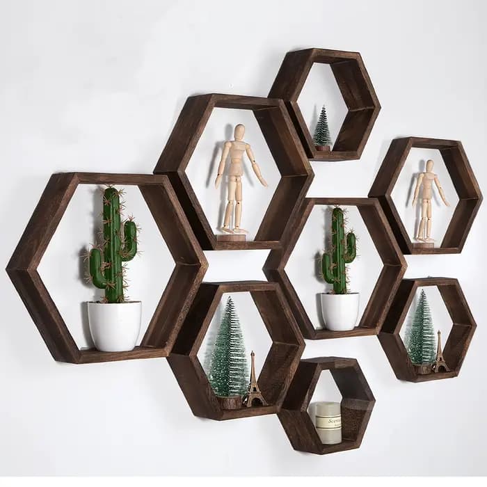 Étagère murale flottante hexagonale, support de rangement hexagonal - Pour les amateurs de décoration intérieure - Cadeau idéal - Convient pour la salle de bain, la chambre à coucher