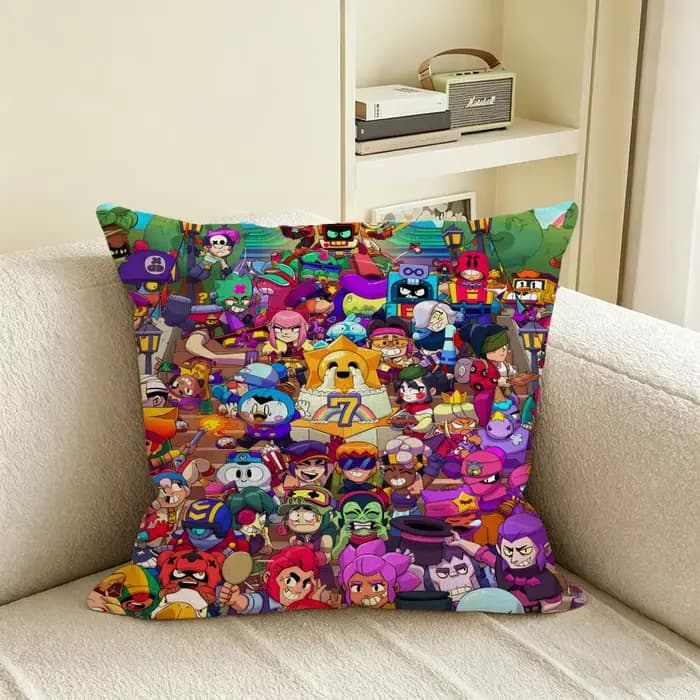 Housse de coussin en lin naturel, ensemble de taies d'oreiller, décoration tout-en-un pour canapé, chambre et chaise Game B-Brawl S-Stars