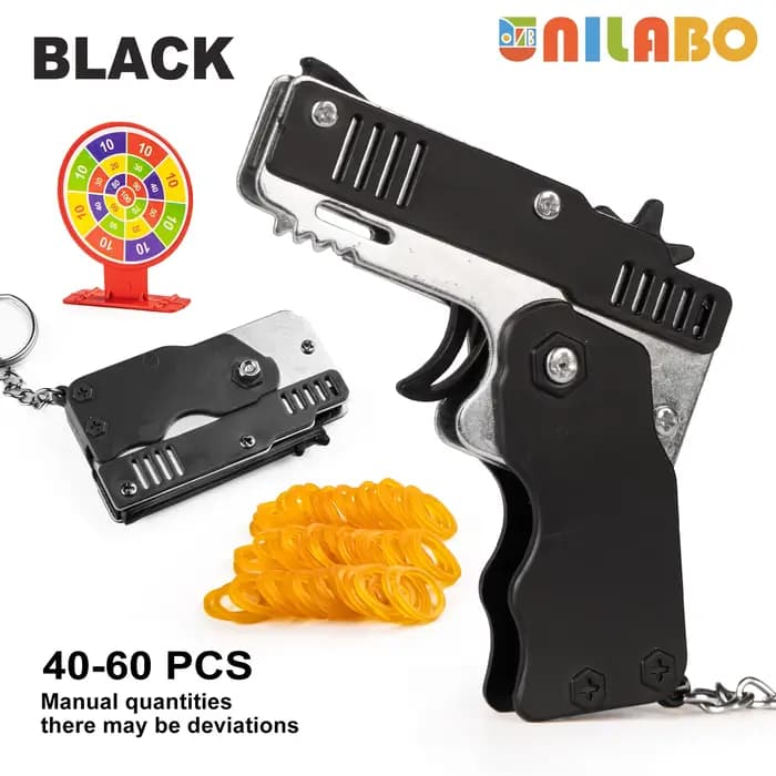 Pistolet à élastique en alliage, Mini pistolet jouet pliable, porte-clés, prise de vue rapide, 6 caoutchoucs, pistolet jouet, livré avec des élastiques
