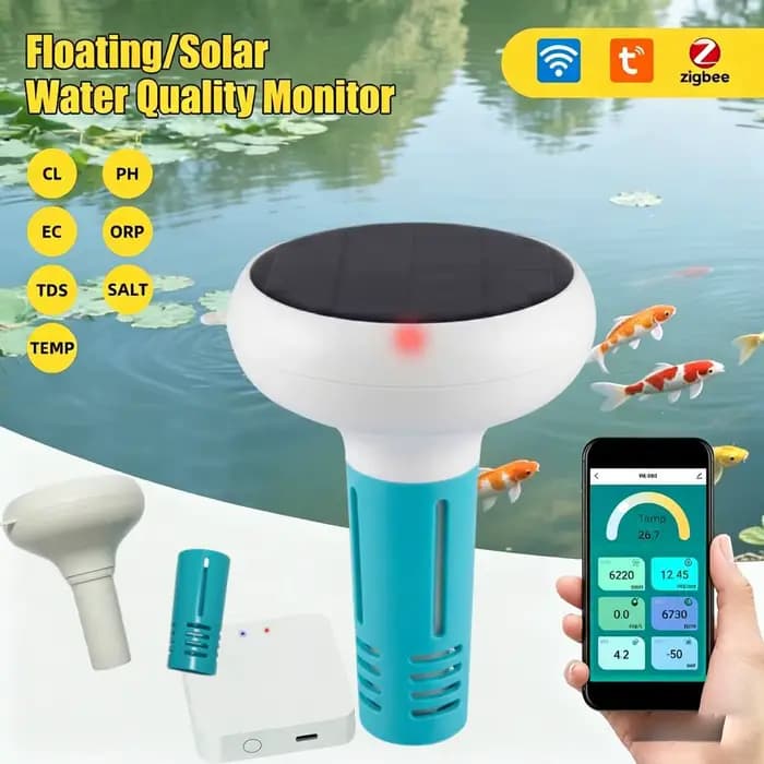 Testeur de qualité de l'eau solaire flottant pour piscine, compatible Tuya ZigBee, 7 en 1 (pH/ORP/EC/TDS/Sel/Température/Chlore) pour spa