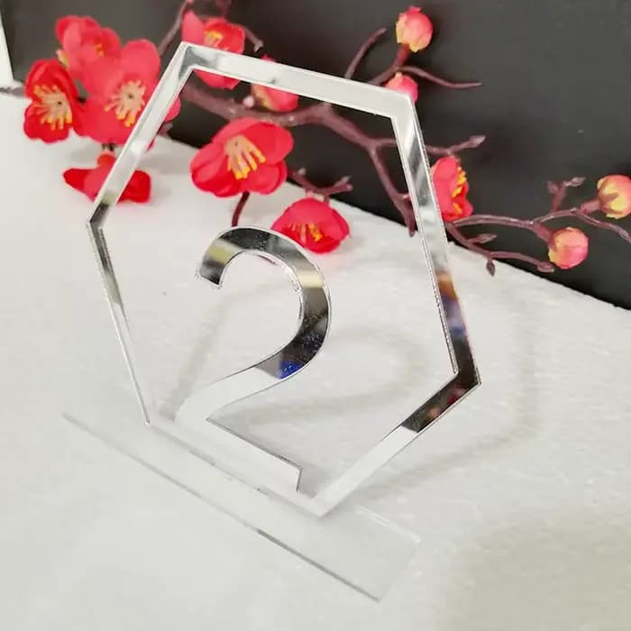 Signes de Table hexagonaux pour fête de mariage, décorations de Table, argent or acrylique, carte de siège, chiffres romains