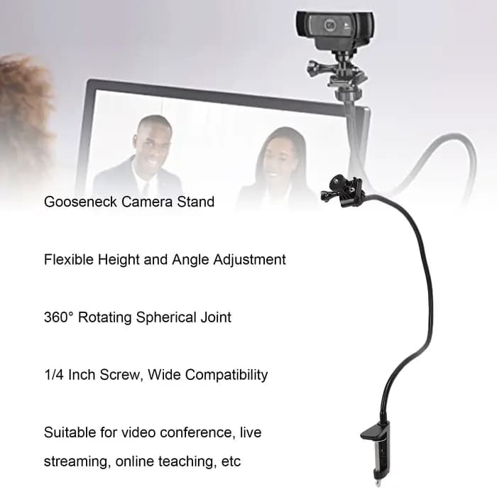 Support de caméra à bras flexible, support col de cygne compatible avec les caméras C922, C930e, C920S, C920, C615, C960, C920x, support de bureau pour webcam à bras flexible