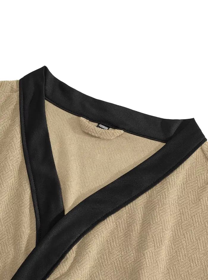 Peignoir pour homme à manches longues, style kimono, avec ceinture et poches, doux et confortable, vêtements de nuit et de détente pour la maison et l'hôtel