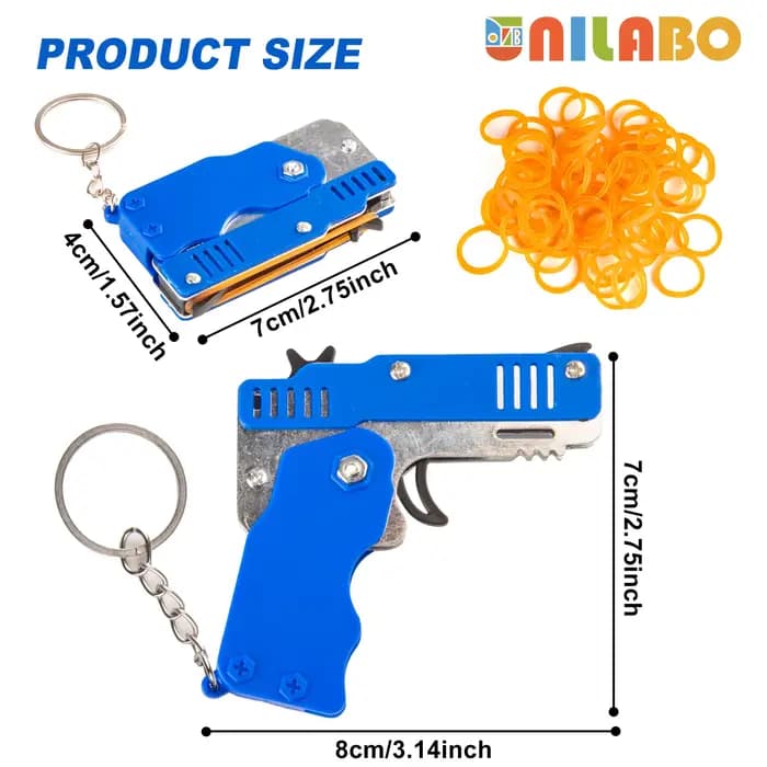 Pistolet à élastique en alliage, Mini pistolet jouet pliable, porte-clés, prise de vue rapide, 6 caoutchoucs, pistolet jouet, livré avec des élastiques