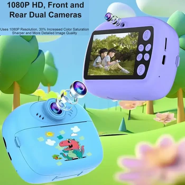Caméra d'impression pour enfants, imprimante thermique instantanée, enregistreur vidéo intelligent numérique, double objectif, Selfie, cadeaux de vacances pour enfants