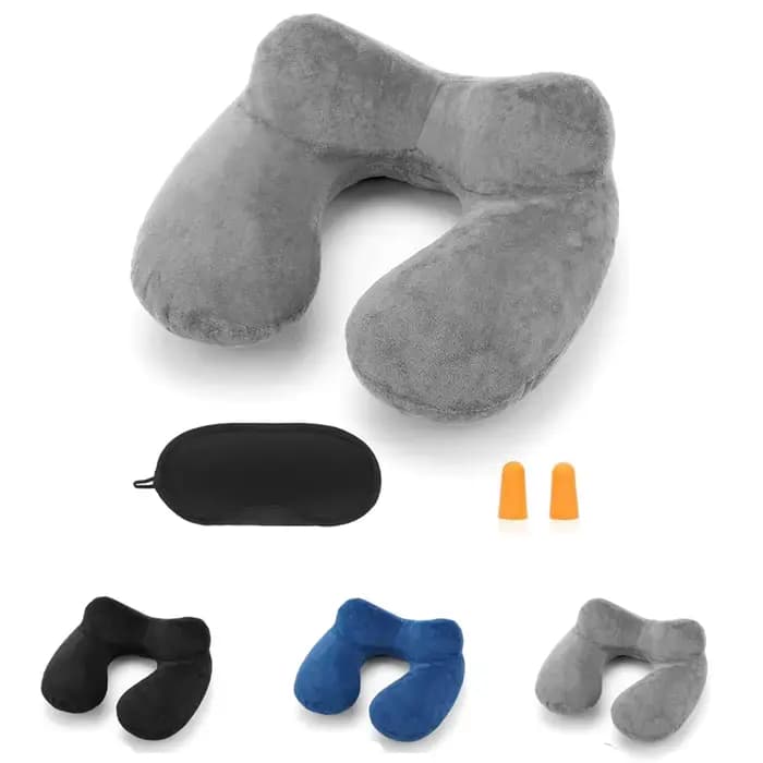 Oreiller de voyage gonflable avec housse en velours doux et sac de transport