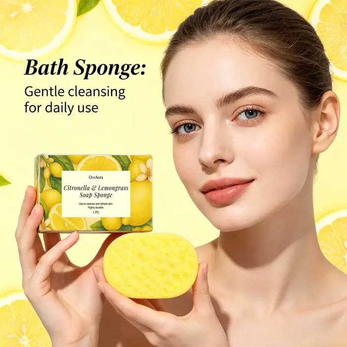 Éponge de bain exfoliante à la citronnelle et au citron pour le contrôle du sébum
