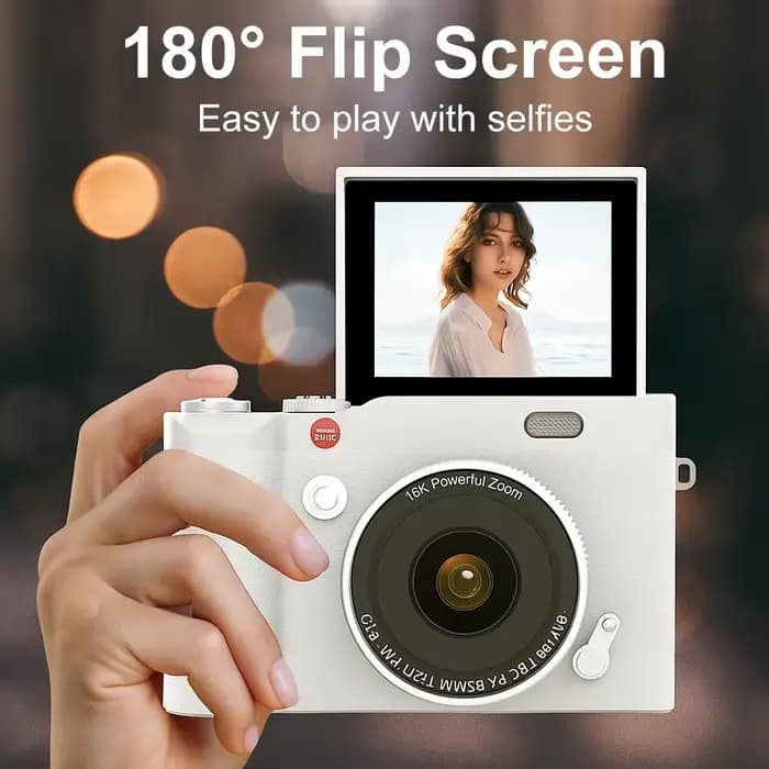 Appareil photo numérique compact 180 ° Appareil photo numérique CCD rétro avec écran 2,4'', enregistreur photo HD pour voyages en plein air, cadeau
