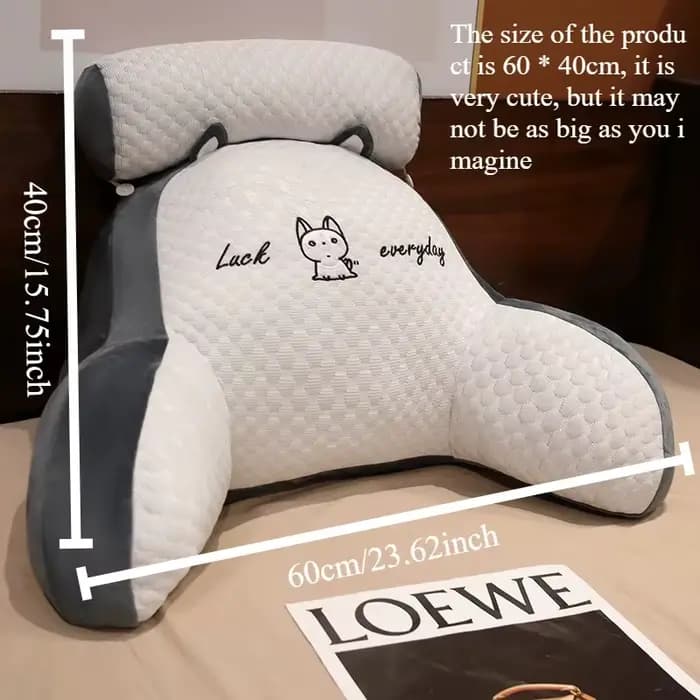 Coussin de lecture pour lire au lit en position assise avec accoudoirs - Gris matelassé