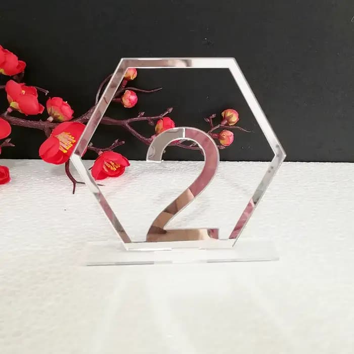 Signes de Table hexagonaux pour fête de mariage, décorations de Table, argent or acrylique, carte de siège, chiffres romains