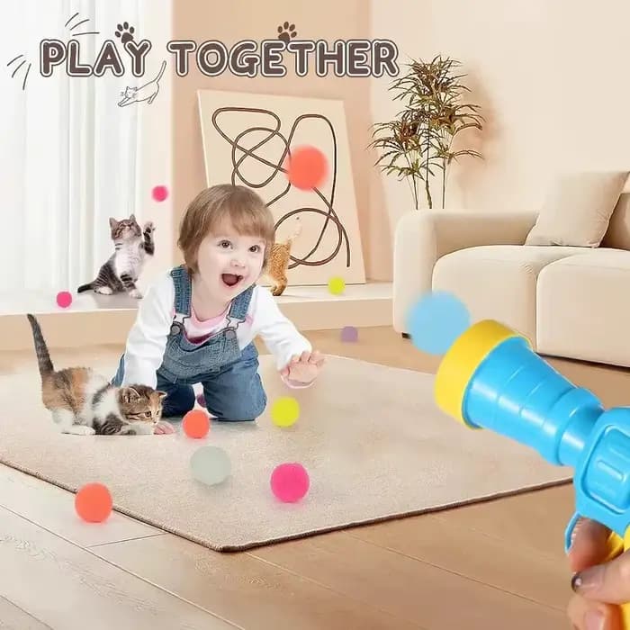Jouets interactifs pour chat, jouet d'entraînement au lancement pour chaton, Mini pistolet de tir créatif, jeux de balle en peluche extensible, fournitures pour animaux de compagnie