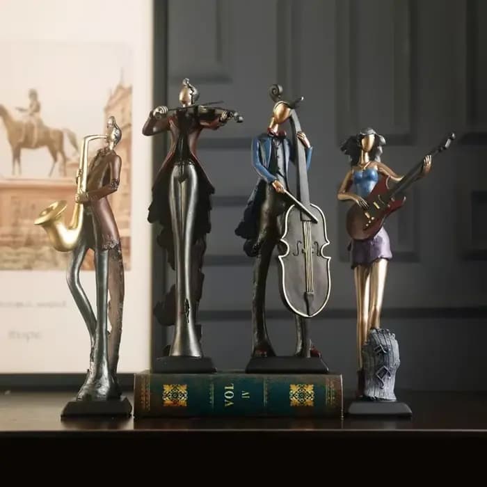 Vintage jouer à un Instrument bande décoration Art personnage modèle Statue créativité Figurines pour intérieur bureau accessoires artisanat