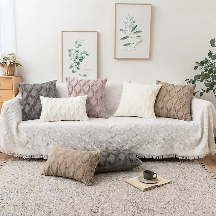 Housses de Coussins Doux Peluche en Laine et Daim avec des Motifs de Diamant sur Deux Faces Décoratif Taie d'oreiller à Salon Chambre Canapé 45x45 cm Kaki Clair