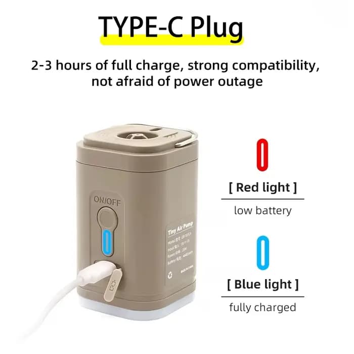 Pompe à air pour camping en plein air avec fonction d'éclairage intégrée, portable et multifonctionnelle pour matelas de couchage gonflable