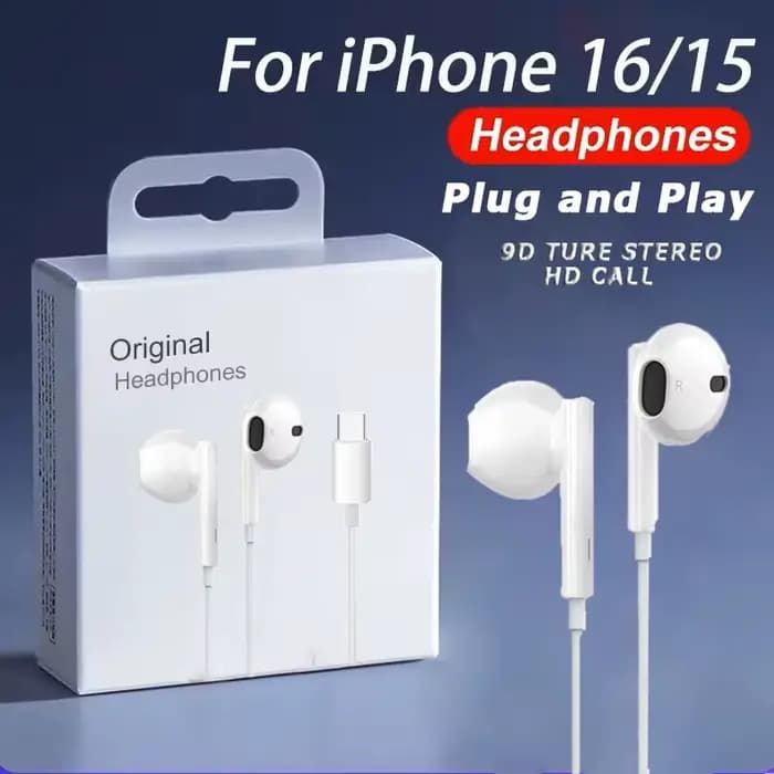 Écouteurs intra-auriculaires filaires d'origine pour iPhone 15 16 14 13 12 11 Pro Max 7/8Plus X XR XS, oreillettes Lightning USB C 3.5mm