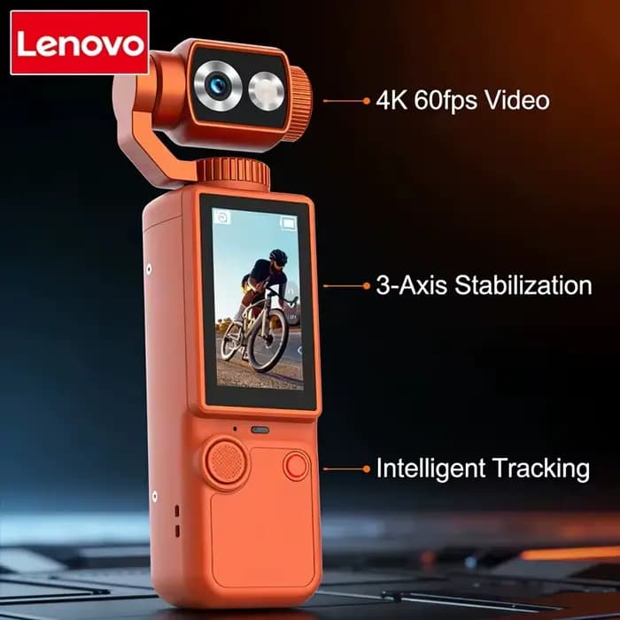 Caméra portable sportive Lenovo HD Wi-Fi, mini enregistreur de conduite pour vélo, avec lumière d'appoint intégrée pour vlogging et sports