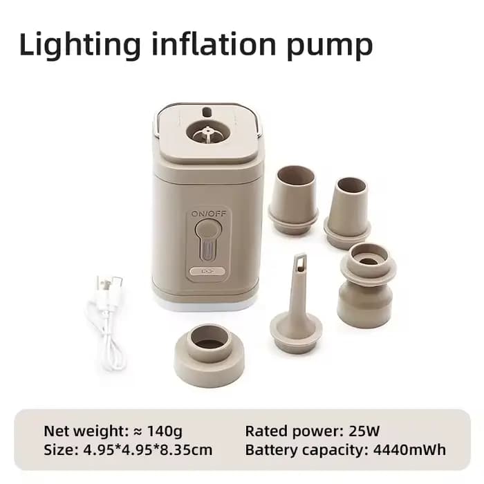 Pompe à air pour camping en plein air avec fonction d'éclairage intégrée, portable et multifonctionnelle pour matelas de couchage gonflable