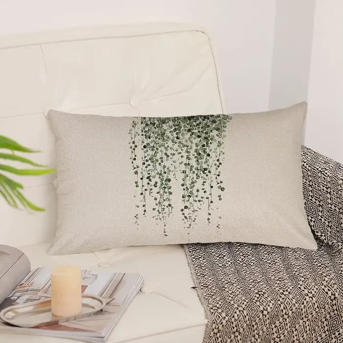 Juste de coussin rectangulaire en lin avec plante verte, taie d'oreiller, décoration de canapé, maison, lit, 30x50cm