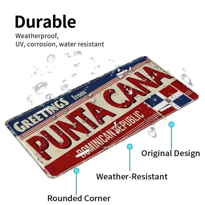Plaque en aluminium République Dominicaine Punta Cana, décoration murale vintage sur le thème du voyage pour la maison, le bar ou le café