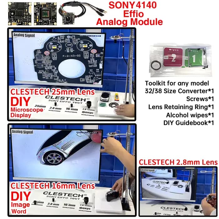 CLESTacétone-Microscope de surveillance de maintenance analogique, caméra 4140 673 800TVL Tech 1/3 "Sony CCD Effio HD Chip Circuit Board, DIY TV