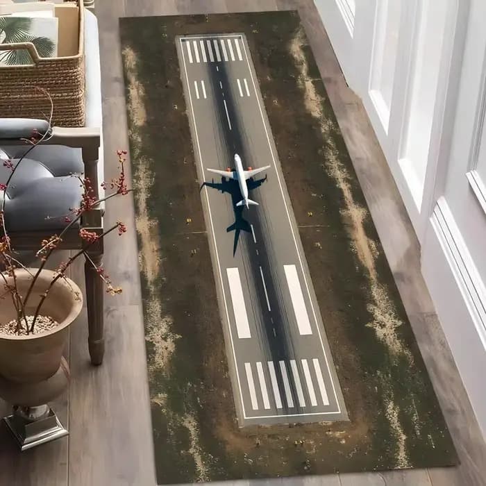 Tapis de piste d'atterrissage d'aéroport, tapis de jeu pour enfants, tapis de couloir décoratif avion pour entrée, tapis de zone pour chambre à coucher, avec tapis antidérapant pour chevet