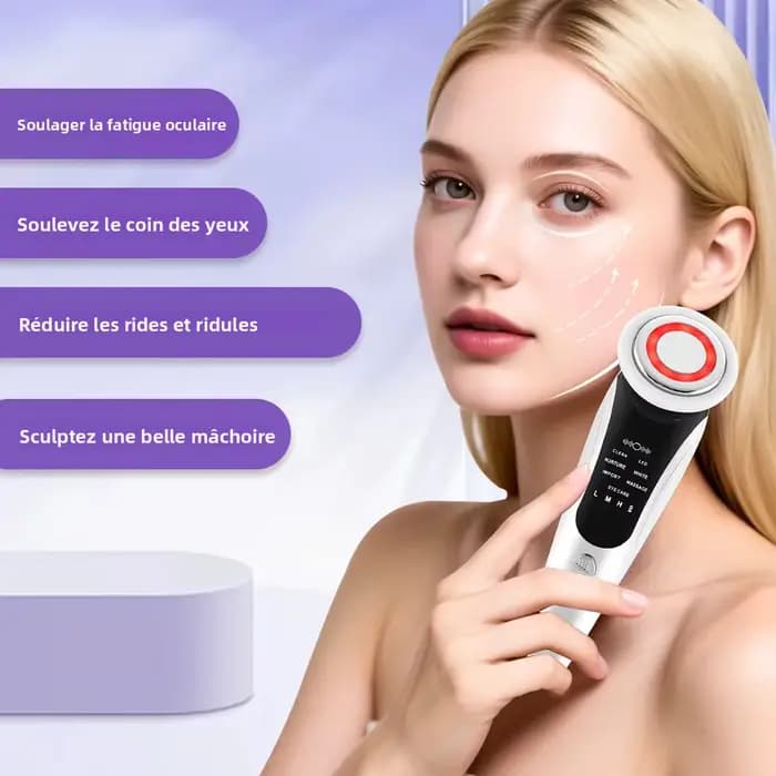 Masseur facial EMS, instrument de beauté pour le visage avec vibration induite et compresse chaude