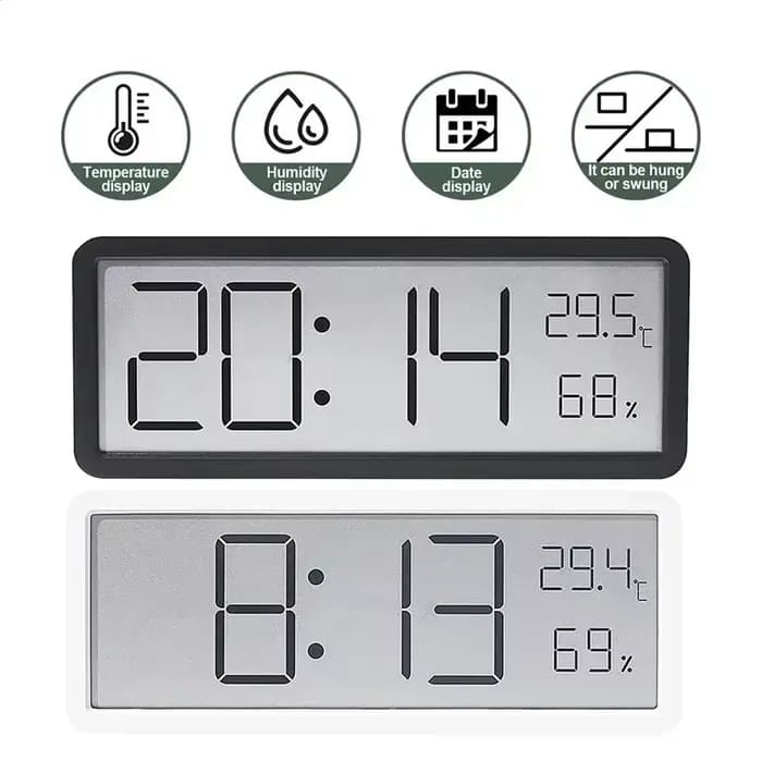 Écran LCD horloge murale numérique temps température humidité affichage de l'heure horloge électronique horloge numérique de bureau alimenté par batterie